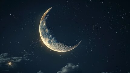 A stunningly detailed image of a crescent moon set against the dark night sky - obrazy, fototapety, plakaty