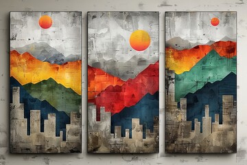 Creative modern illustration set of three abstract art modern illustrations for wall decor, wallpaper, posters, cards, murals, carpets, hangings, prints, and wallpaper. - obrazy, fototapety, plakaty