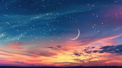 Fototapeta na wymiar A serene night sky background for Ramadan Kareem