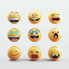 3D rendering set of emoji isolated on white