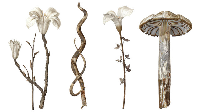 Indian Pipe 3D Digital Art Illustration: Vibrant Botanical Floral Design Element, Isolated on Transparent Background, Top View for Exotic Nature Decorative Artworks