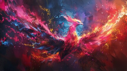 fire phoenix painting - obrazy, fototapety, plakaty