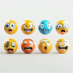 3D rendering set of emoji isolated on white