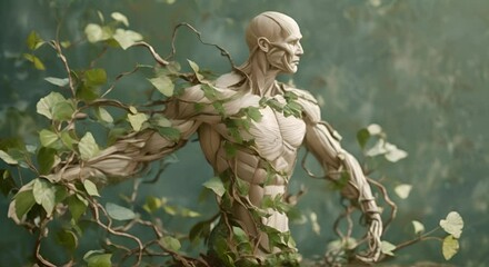 Muscles depicted with vine tendrils, growth and flexibility