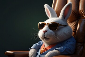 Gaming Easter Bunny with sunglasses on a gaming chair, painted with oil paints