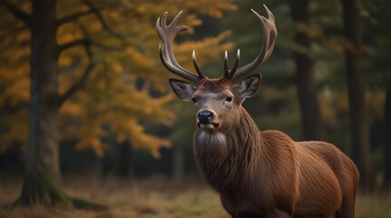 Portrait of majestic red deer stag in Autumn Fall .Generative AI