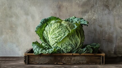fresh cabbage on gray background.AI generated image - obrazy, fototapety, plakaty