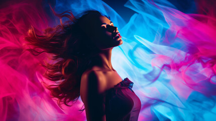 Fototapeta premium Vibrant woman against a colorful backdrop