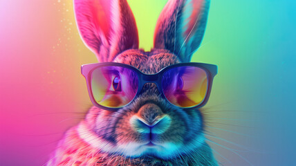 cool bunny with sunglasses on colorful background. ultra realistic on a vibrant background Generative AI