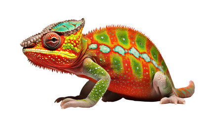 Vibrantly colored chameleon cut out