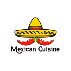 Mexican Cuisine Logo Design, Mexican Hat Vector.