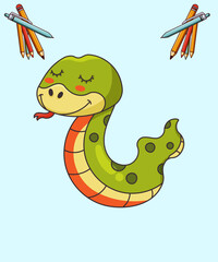 Cute snake cartoon vector illustration.