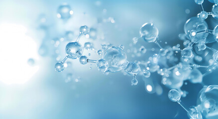 Dynamic depiction of water molecules in motion and symbolizing purity and the science of life