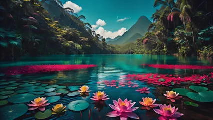 Foto op Canvas tropical lake with water lilies © Nadine Siegert