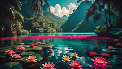 tropical lake with waterlines