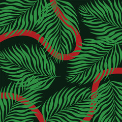 Green floral pattern. Philodendron plant with monstera plant line art