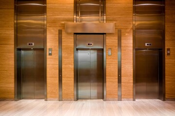 Elevator door adorned with brown tiles complementing the luxurious marble floor