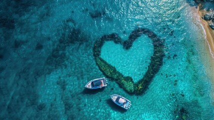 view from above Two boats forming a heart on the surface of the sea.AI generated image