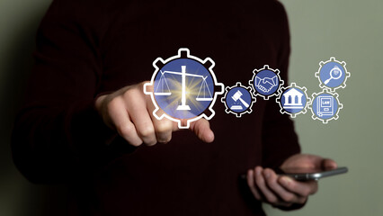 Concept of legal advice service, legal, business legislation and consulting of experts in procedures.