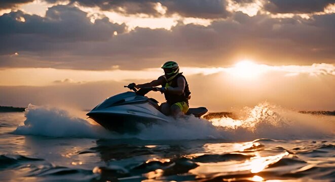 Man riding a jet ski in the sea.
