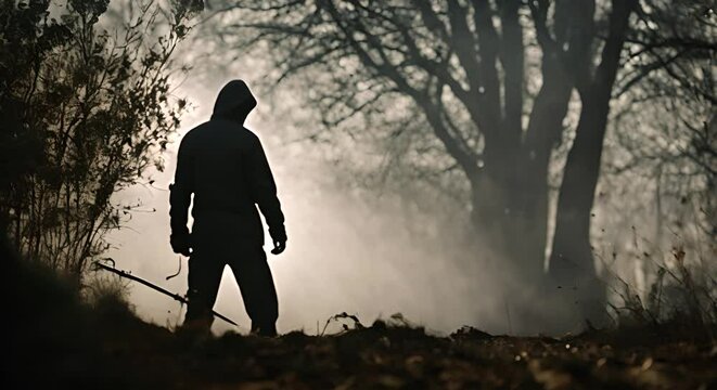 Silhouette of a murderer on the street.