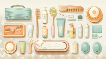 Neatly Arranged Baby Grooming Kits with Tiny Combs and Brushes on Changing Table