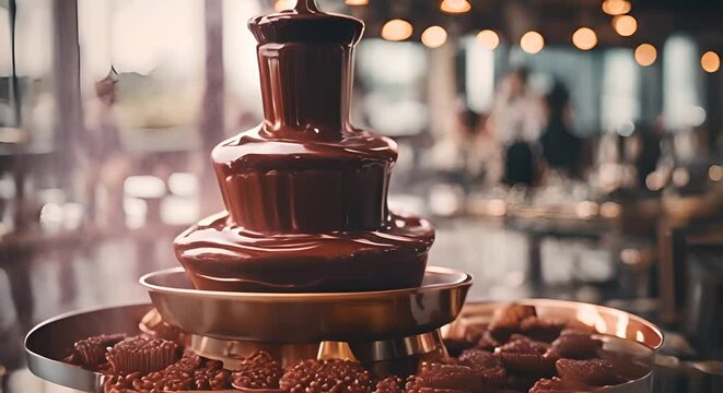Chocolate fondue in a restaurant.