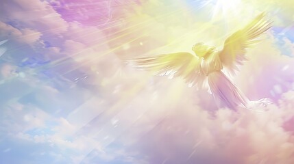 Ethereal Angelic Figure on Dreamy Pastel Sky: Peaceful Hyper Realistic Art