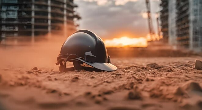 Music helmet at a construction site.