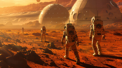 People on Mars planet Mars colonization Mars landscape