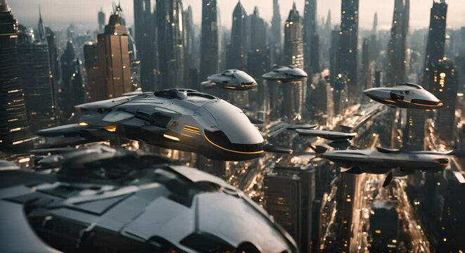 Futuristic ships on a futuristic planet.