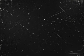 Vintage Grunge Black Background with White Texture and Starry Night Sky, Photorealistic Film Grain Effect