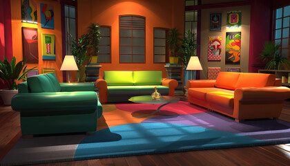 Talk Show Lounge: A lounge-style set with comfortable seating, coffee tables, and a cozy atmosphere for talk shows