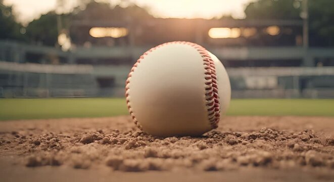 Baseball ball on a baseball field.