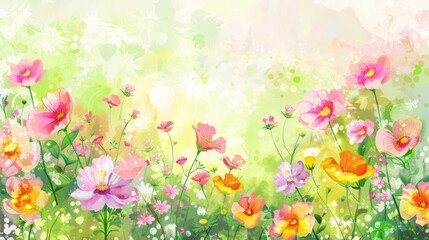 Obraz na płótnie Canvas Colorful summer flowers frame outline water color copy space