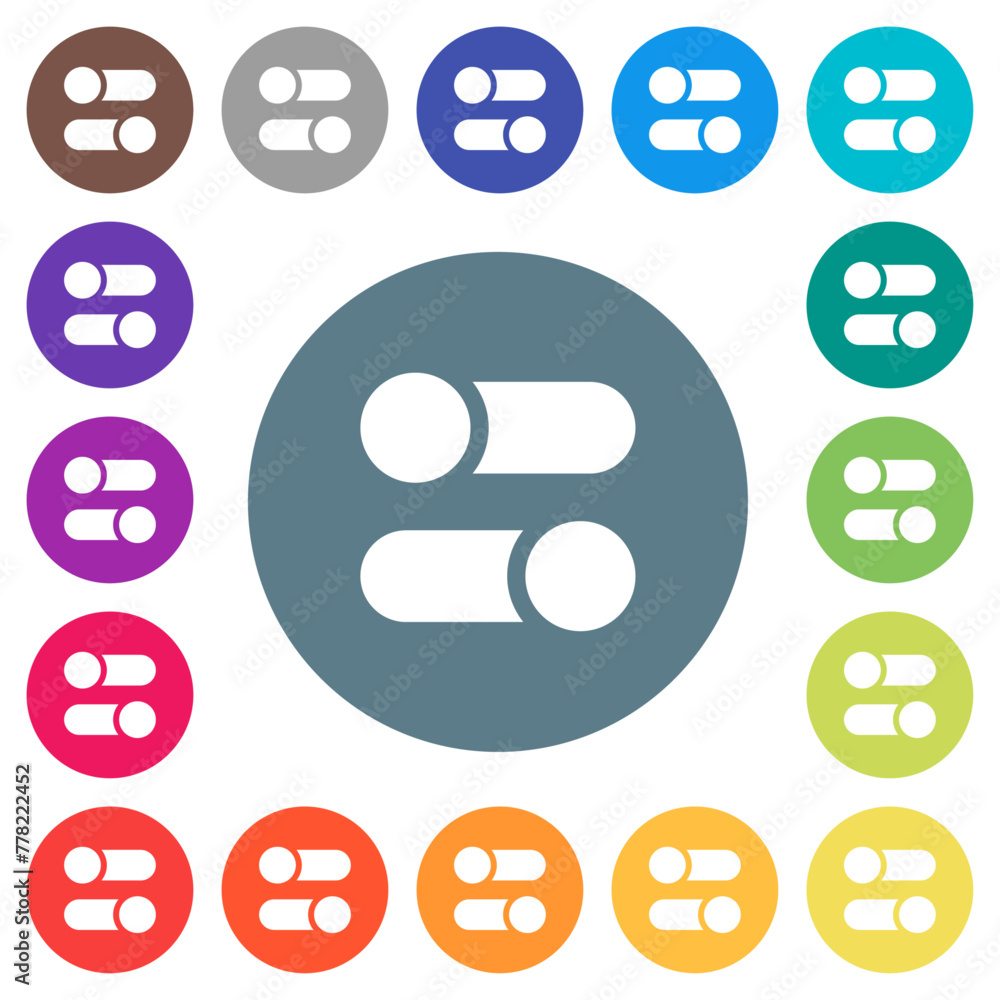 Poster horizontal toggle switches solid flat white icons on round color backgrounds