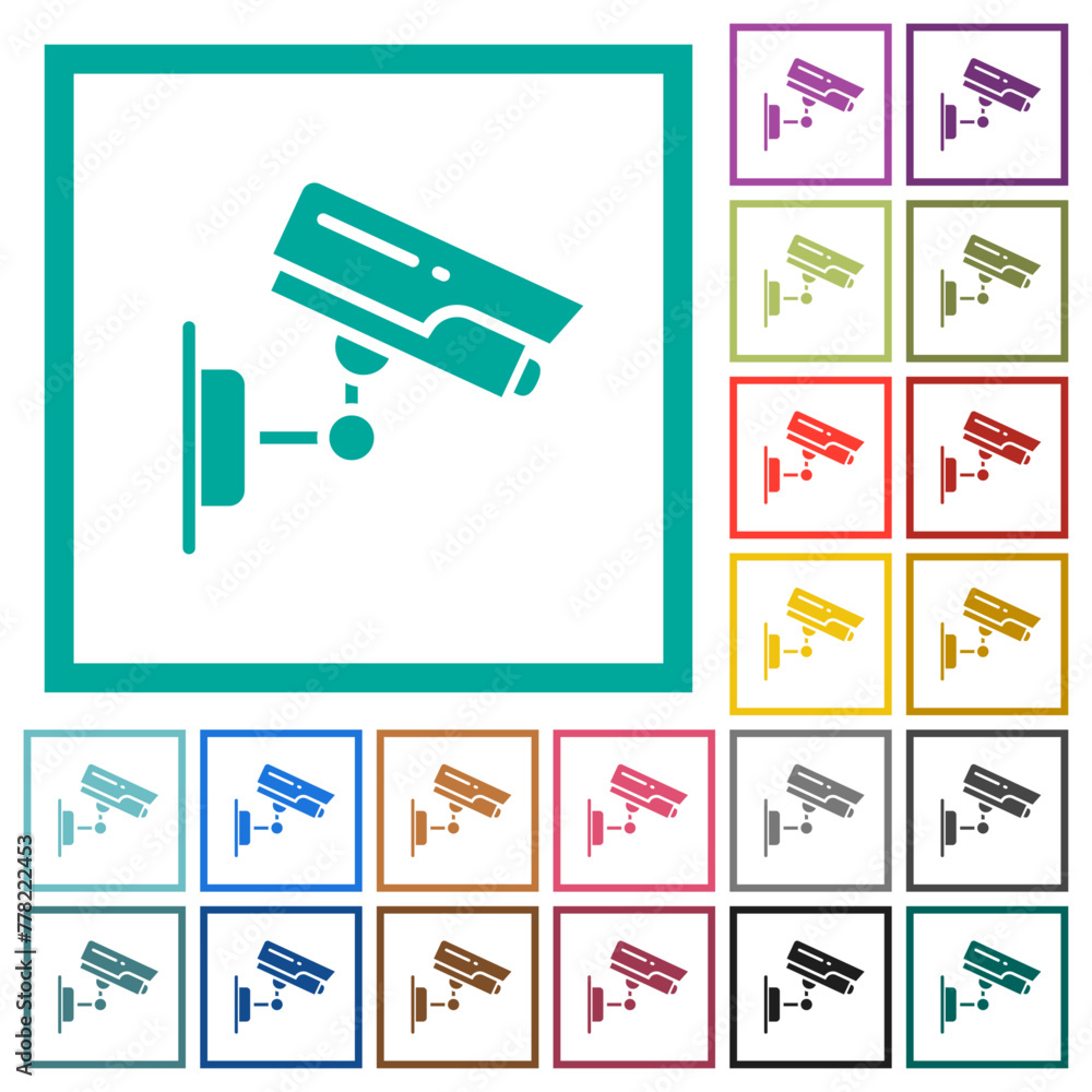 Aufkleber security camera flat color icons with quadrant frames
