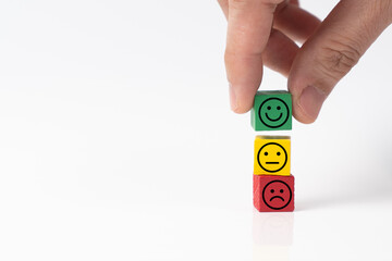 Customer satisfaction survey, feedback or being positive in life with smiley face
