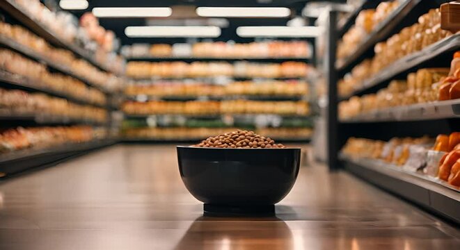 Dog food bowl in a pet store.