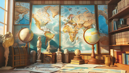 Travel Show Destination: A travel-themed set with world maps, exotic props, and cultural artifacts for travel shows