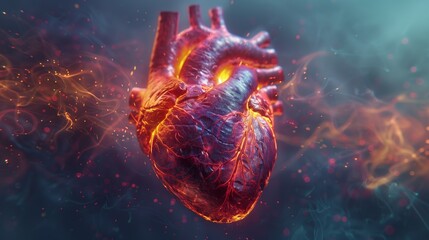 Dynamic visualization of a healthy heart with rhythmic contractions and synchronized electrical impulses, promoting cardiovascular function. Cardiology concept. - obrazy, fototapety, plakaty