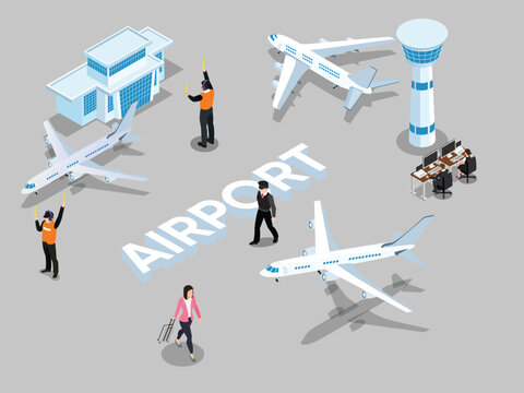 Fototapeta Airport with infographic elements templates