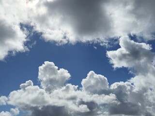 White fluffy clouds in the sky background. Cumulus clouds