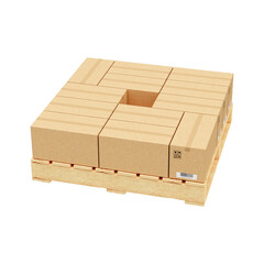 Wooden Pallet with Kraft Boxes Mockup 3D Render on Transparent Background