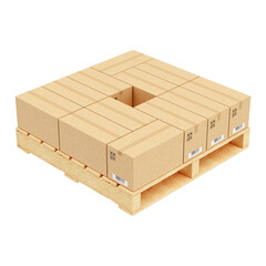 Wooden Pallet with Kraft Boxes Mockup 3D Render on Transparent Background