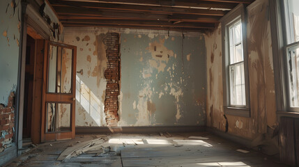 A photo of an abandoned house interior