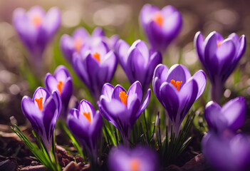 Purple crocus flowers in spring.