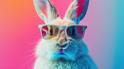 cool bunny with sunglasses on colorful background. ultra realistic on a vibrant background Generative AI