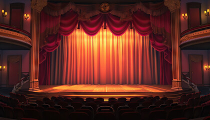 Variety Show Theater: A theater-style set with stage, curtains, and audience seating for variety entertainment shows