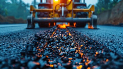 Road construction workers working together on asphalt laying work